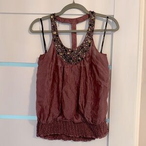 bebe Burgundy Embellished Tank Top